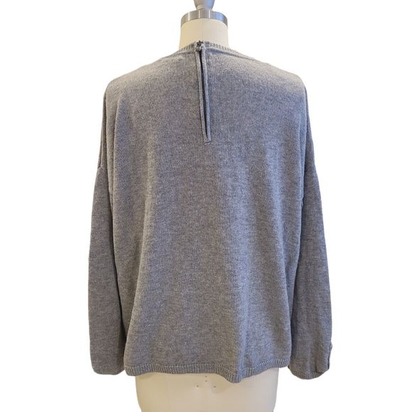 Massimo Dutti Wool Cashmere Gray Sweater Boxy Pockets Crew Tabs Back Zip Medium - Picture 2 of 8
